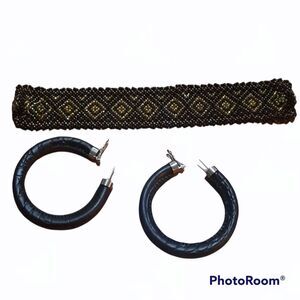 Jewelry Bracelet Earrings Faux Leather Black